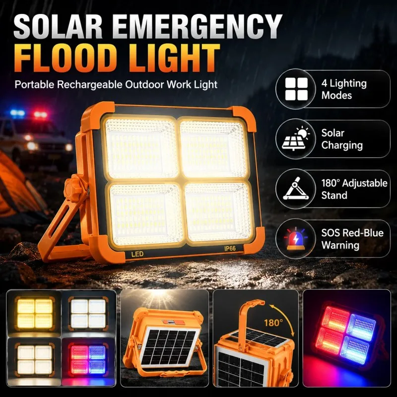 Solar Charging LED Flood Light Outdoor Portable Spotlight with USB Power Bank-000927