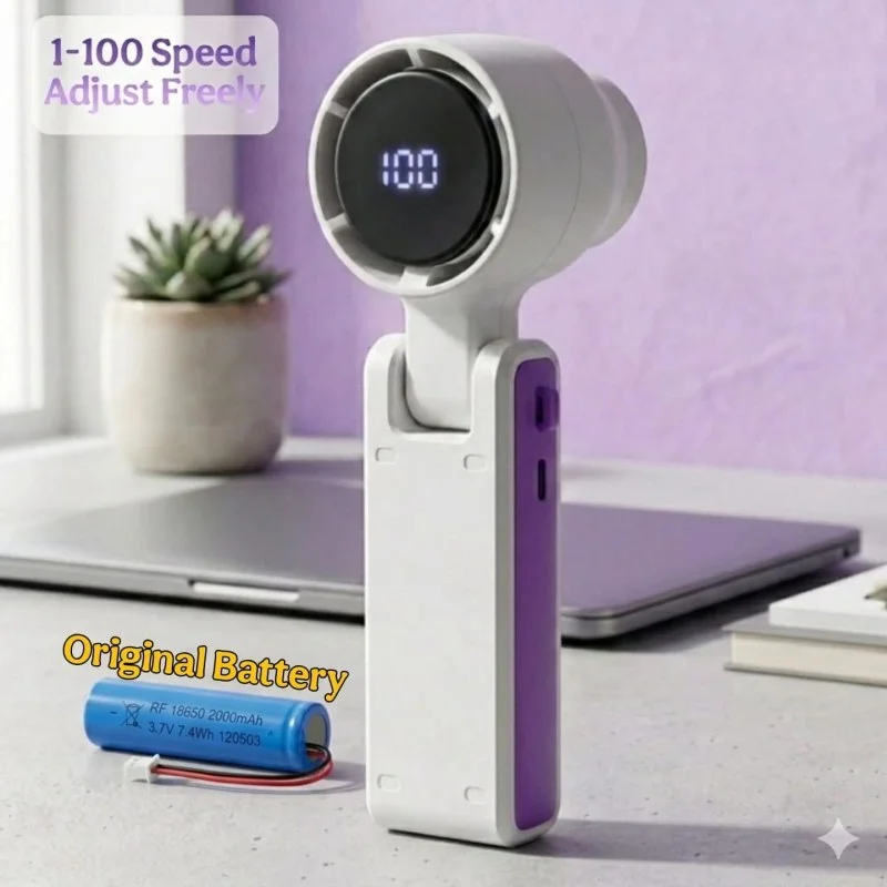 Portable Mini Turbo Fan Rechargeable USB Handheld Fan 2000mAh Battery 1-100 Speed Adjustable