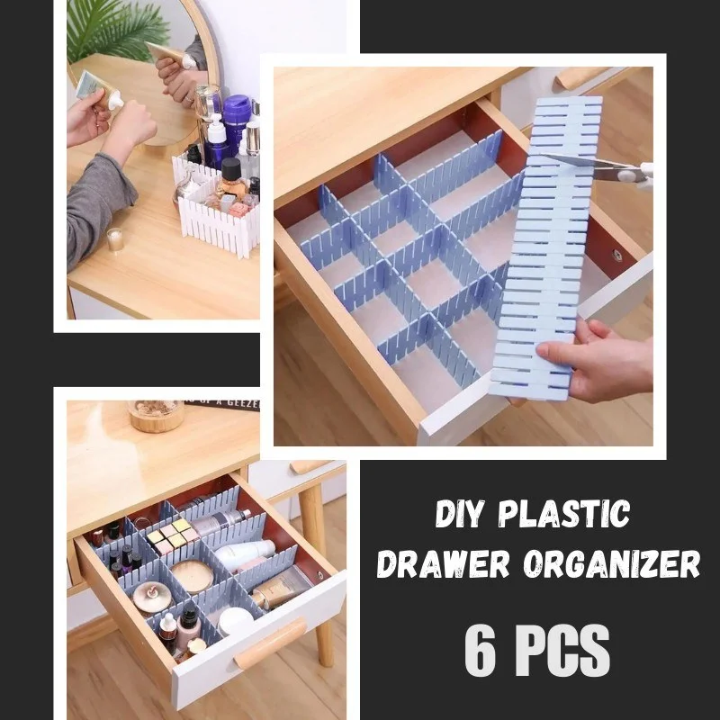 Adjustable Plastic Grid Drawer Organizer Multi-Purpose Drawer Storage Divider 6pcs-000285