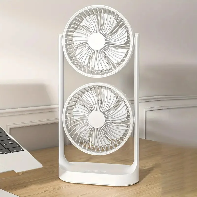 SB-052 Double Head Rechargeable Desktop Fan | 4000mAh Battery, 5W Dual Motor Cooling Fan